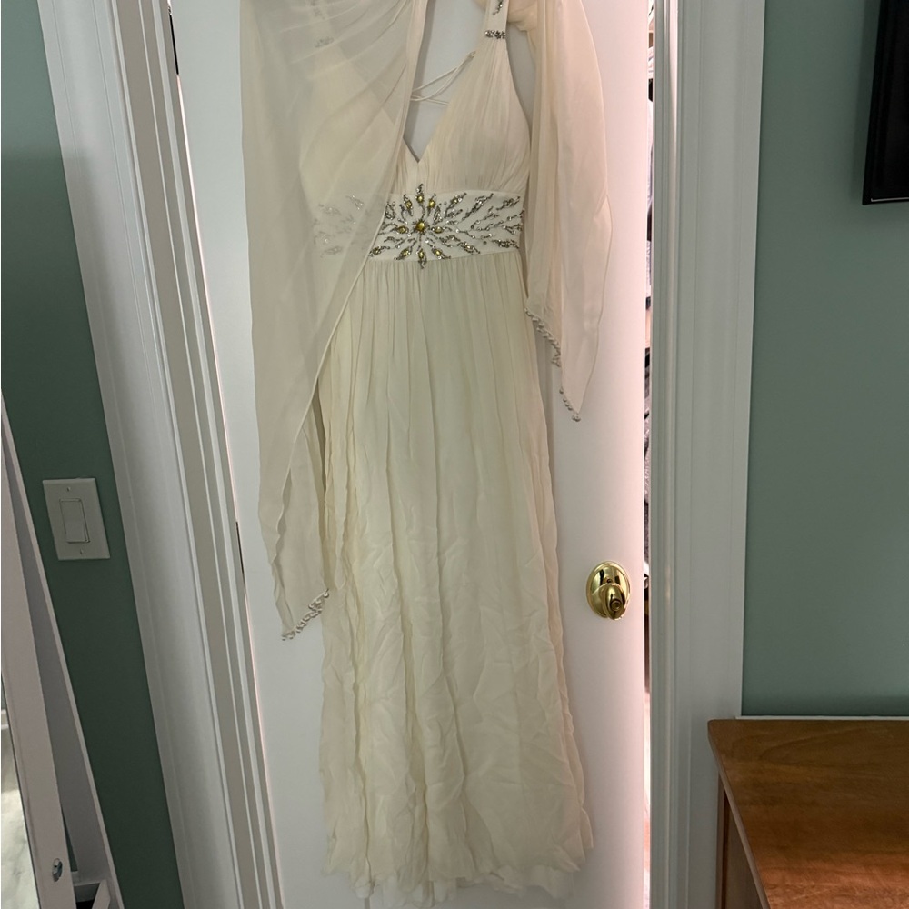Nina Austin Cream Maxi Dress with Embellishments